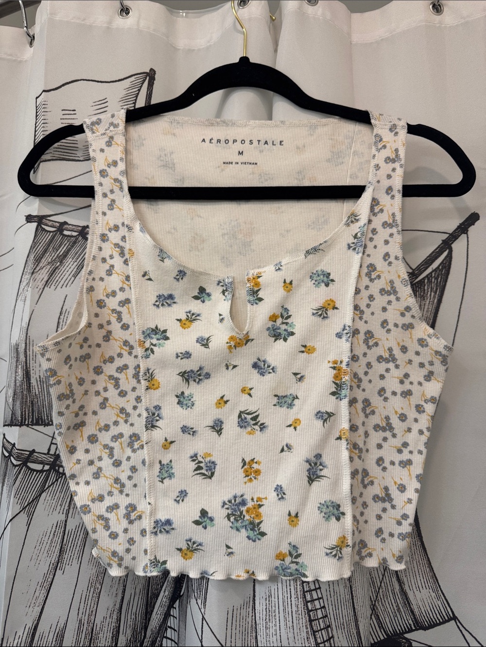 Aeropostale White Tank Top with Yellow and Blue Floral Print